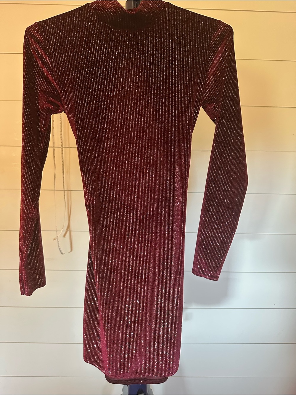 #77 Women's Burgundy Sparkle Long Sleeve Bodycon Dress